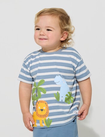 Teeny Weeny Safari Friends Play Short Sleeve Stripe Tee, Steel Blue product photo