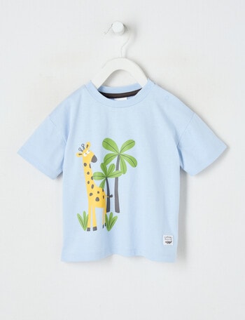 Teeny Weeny Safari Friends Play Short Sleeve Giraffe Tee, Ice Blue product photo