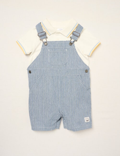 Teeny Weeny Safari Friends Shortall & Polo Set, Blue Stripe product photo View 03 L