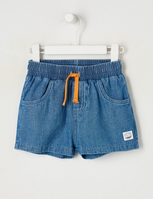 Teeny Weeny Safari Friends Woven Denim Short, Blue product photo