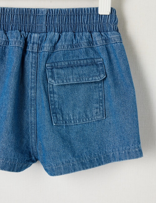Teeny Weeny Safari Friends Woven Denim Short, Blue product photo View 03 L