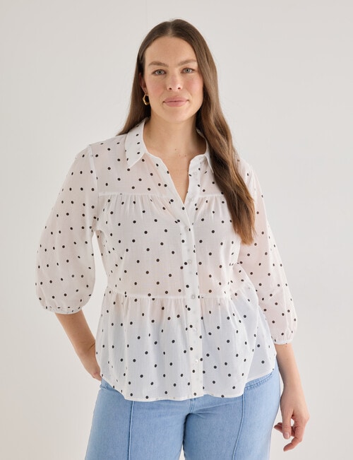 Whistle Three Quarter Sleeve Tiered Shirt, Java Spot product photo View 12 L