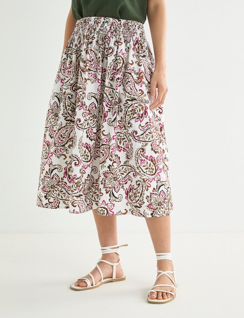 Whistle Shirred Waist Skirt, Shorter Length Paisley product photo