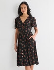 Whistle Tea Dress, Shorter Length Rose Black product photo