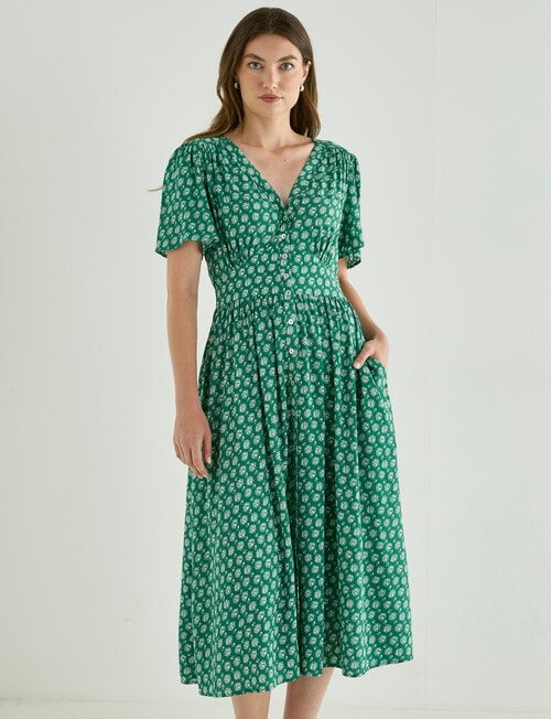 Whistle Stamp Tea Dress, Emerald product photo