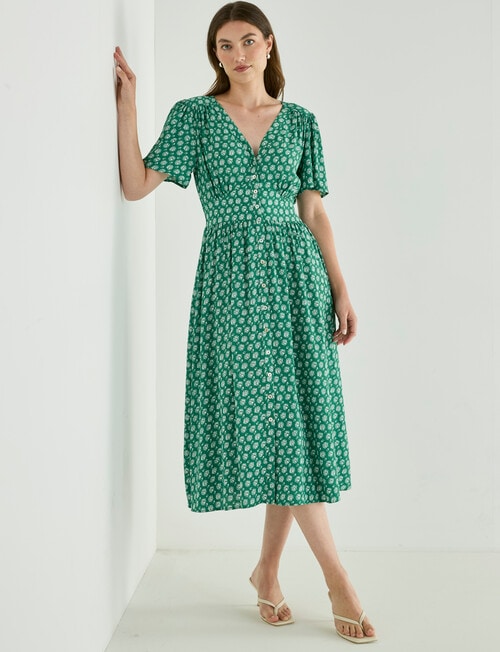 Whistle Stamp Tea Dress, Emerald product photo View 03 L