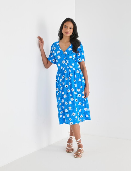 Whistle V-Neck Dress, Shorter Length Floral Spot Blue product photo