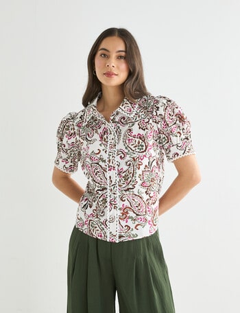 Whistle Short Sleeve Shirt Lace Trim, Watercolour Paisley product photo