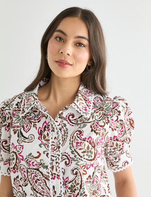 Whistle Short Sleeve Shirt Lace Trim, Watercolour Paisley product photo View 04 L