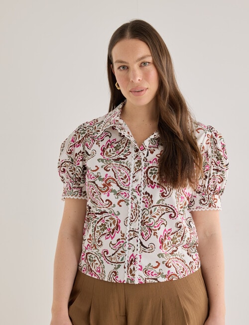 Whistle Short Sleeve Shirt Lace Trim, Watercolour Paisley product photo View 12 L
