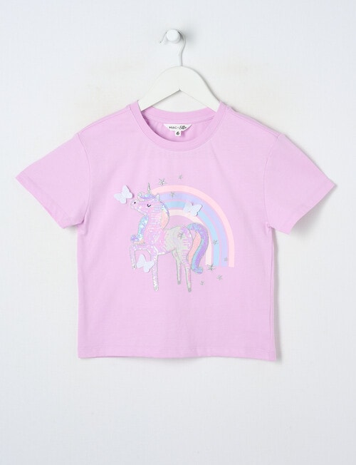 Mac & Ellie Unicorn Rainbow Short Sleeve Boxy Tee, Bright Lilac product photo