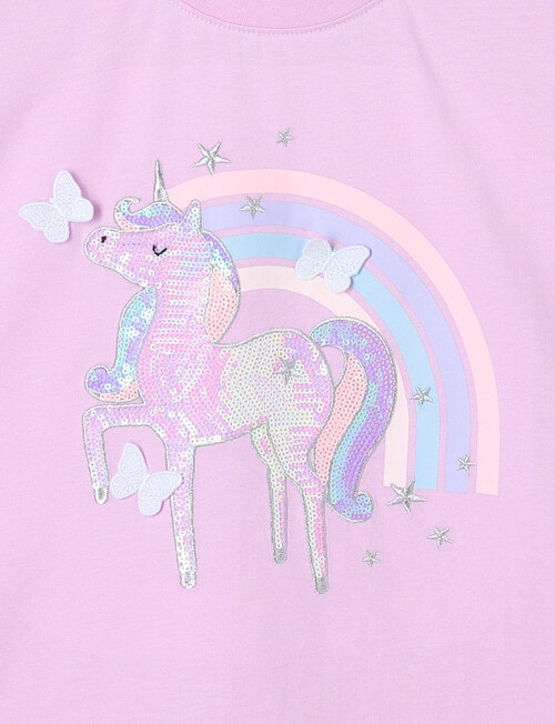 Mac & Ellie Unicorn Rainbow Short Sleeve Boxy Tee, Bright Lilac product photo View 02 L