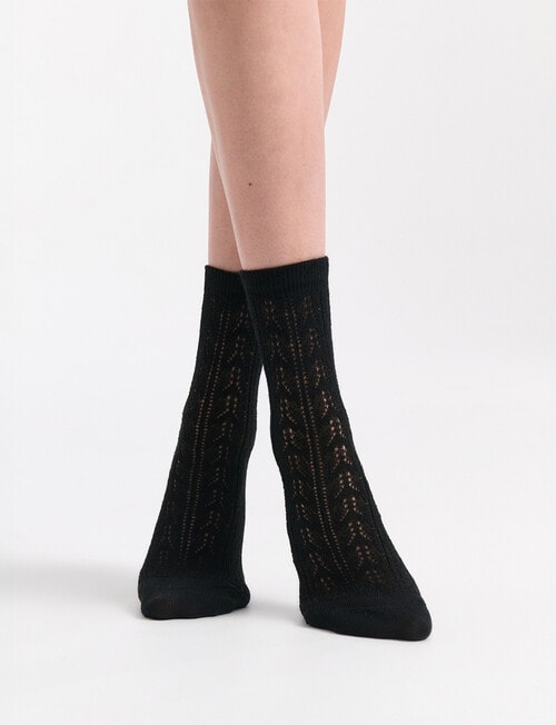 Levante Mia Pointelle Crew Socks, Nero product photo View 03 L