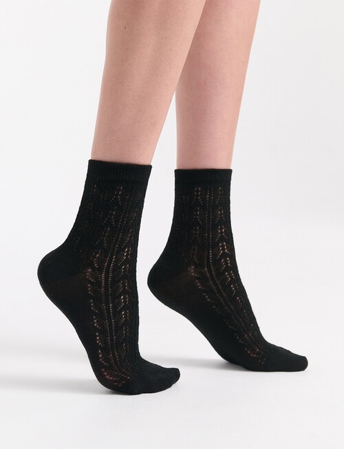 Levante Mia Pointelle Crew Socks, Nero product photo View 04 L