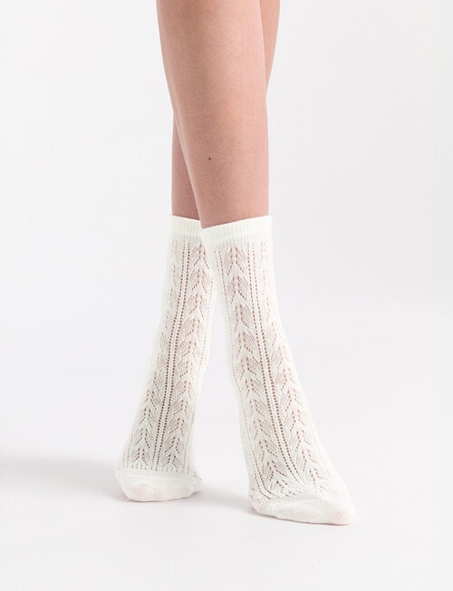 Levante Mia Pointelle Crew Socks, Cr&egrave;me product photo View 03 L