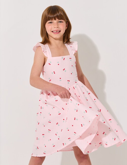Mac & Ellie Flutter Sleeve Cherry Dress, Baby Pink product photo