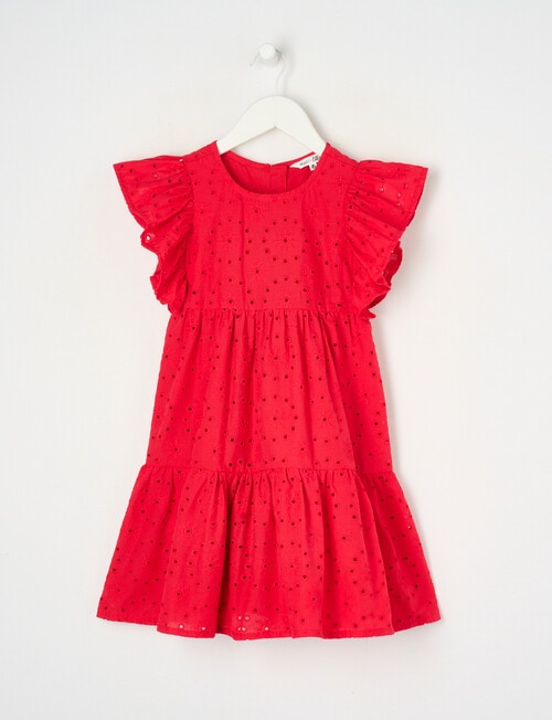 Mac & Ellie Frill Sleeve Cotton Broderie Dress, Cherry Red product photo