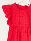 Mac & Ellie Frill Sleeve Cotton Broderie Dress, Cherry Red product photo View 02 S
