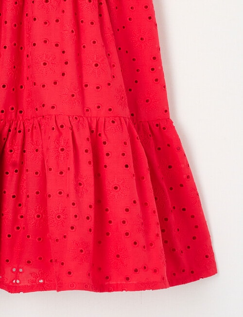 Mac & Ellie Frill Sleeve Cotton Broderie Dress, Cherry Red product photo View 03 L
