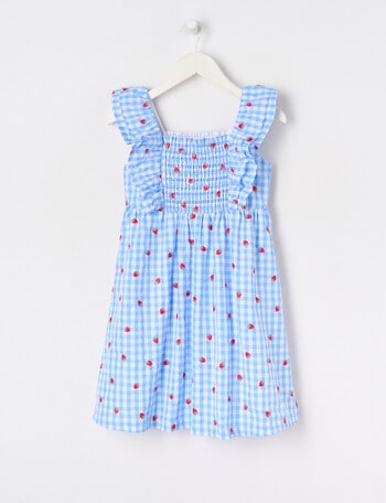 Mac & Ellie Frill Sleeve Gingham Strawberry Dress, Cornflower product photo