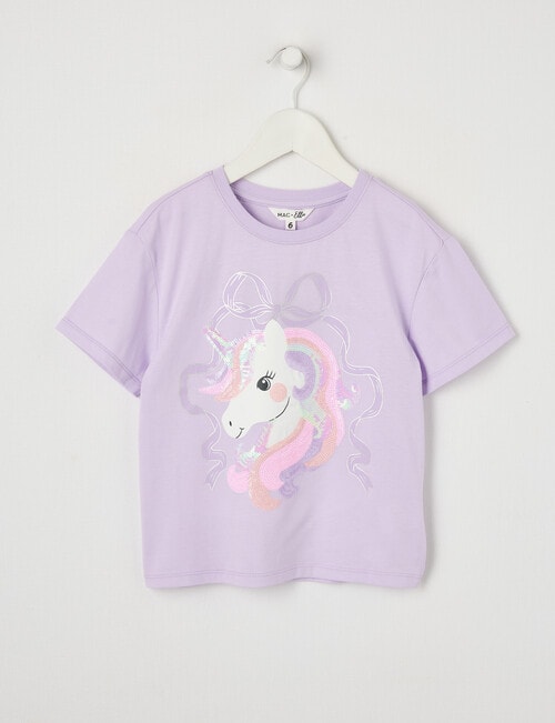 Mac & Ellie Unicorn Bow Short Sleeve Boxy Tee, Lilac product photo