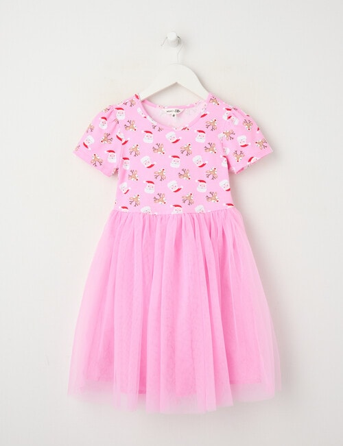 Mac & Ellie Xmas Santa Short Sleeve Tutu Dress, Candy Pink product photo