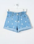 Mac & Ellie Embroidered Daisy Paperbag Waist Short, Light Blue product photo