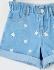 Mac & Ellie Embroidered Daisy Paperbag Waist Short, Light Blue product photo View 03 S