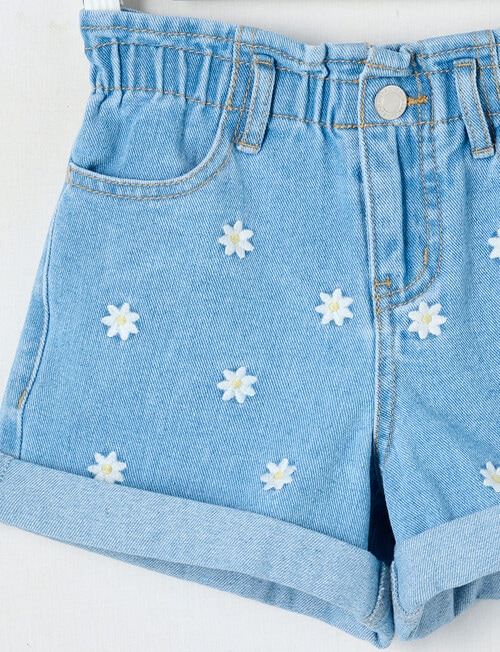 Mac & Ellie Embroidered Daisy Paperbag Waist Short, Light Blue product photo View 03 L