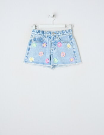 Mac & Ellie Denim Crochet Daisies Short, Light Blue product photo
