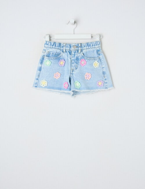 Mac & Ellie Denim Crochet Daisies Short, Light Blue product photo