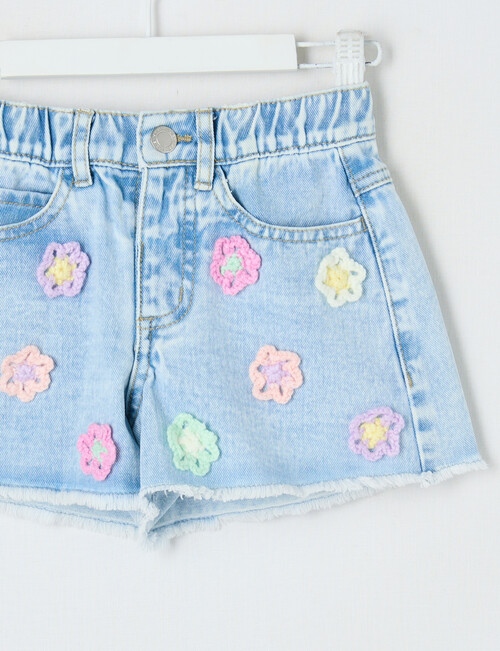 Mac & Ellie Denim Crochet Daisies Short, Light Blue product photo View 03 L
