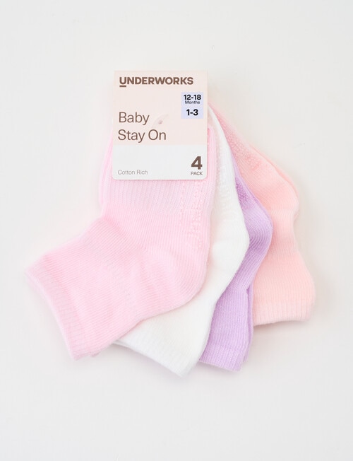 Underworks Underworks Infants Plain Crew Socks, 4-Pack, Pink product photo View 02 L