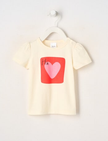 Teeny Weeny Heart Print Girls Short Sleeve Single Jersey Tee, Papyrus product photo