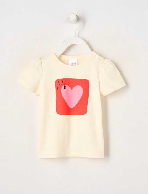 Teeny Weeny Heart Print Girls Short Sleeve Single Jersey Tee, Papyrus product photo