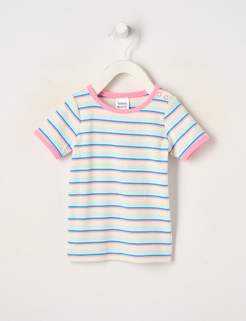 Teeny Weeny Alphabet Soup Play Girls Short Sleeve Rib Tee, Tinted Aqua product photo