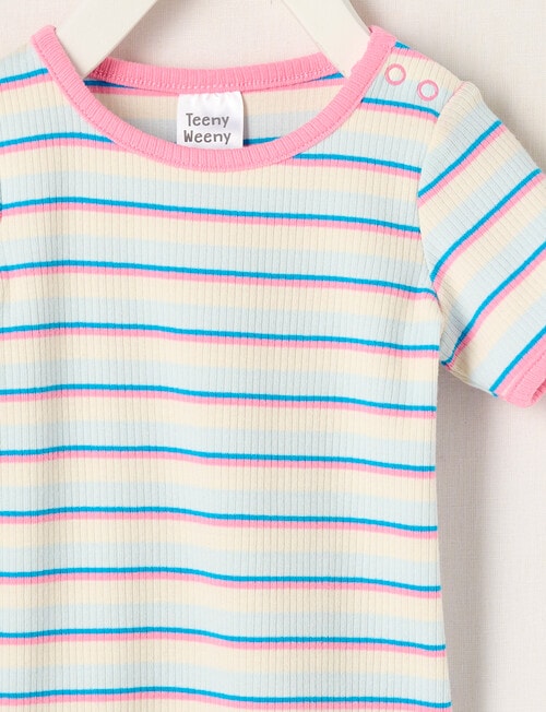 Teeny Weeny Alphabet Soup Play Girls Short Sleeve Rib Tee, Tinted Aqua product photo View 02 L