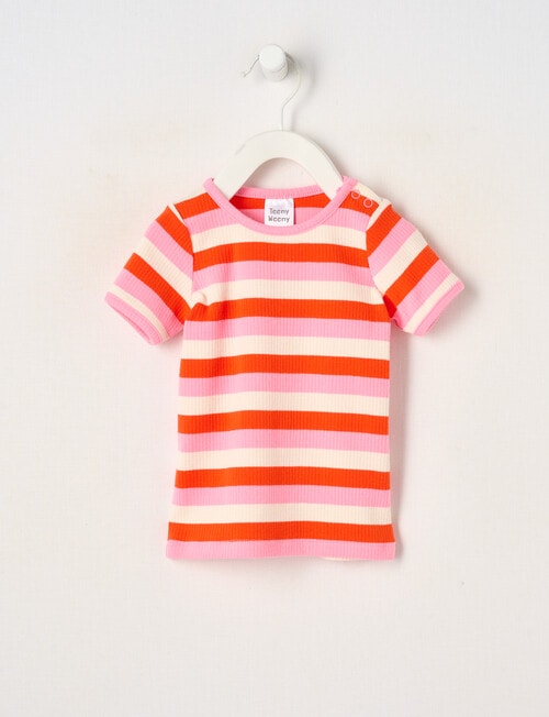 Teeny Weeny Alphabet Soup Play Girls Short Sleeve Rib Tee, Cherry Tomato product photo