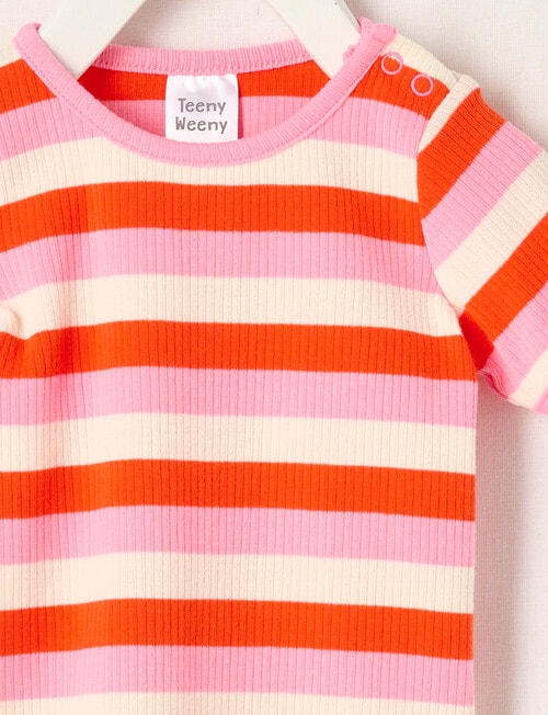 Teeny Weeny Alphabet Soup Play Girls Short Sleeve Rib Tee, Cherry Tomato product photo View 02 L