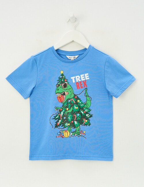 Mac & Ellie Christmas Tree Rex Short Sleeve Tee, Sea product photo