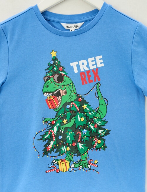 Mac & Ellie Christmas Tree Rex Short Sleeve Tee, Sea product photo View 02 L