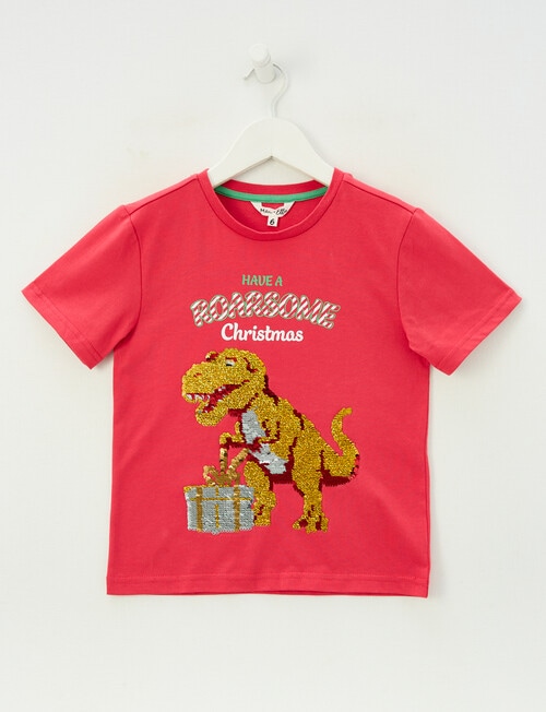 Mac & Ellie Christmas Dino Flip Sequin Short Sleeve Tee, Cherry product photo View 02 L