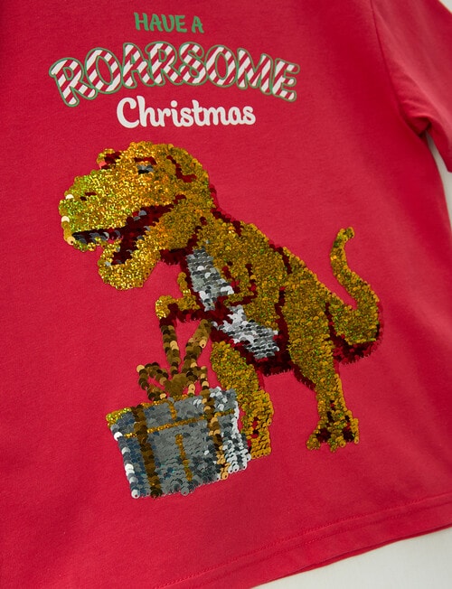 Mac & Ellie Christmas Dino Flip Sequin Short Sleeve Tee, Cherry product photo View 03 L
