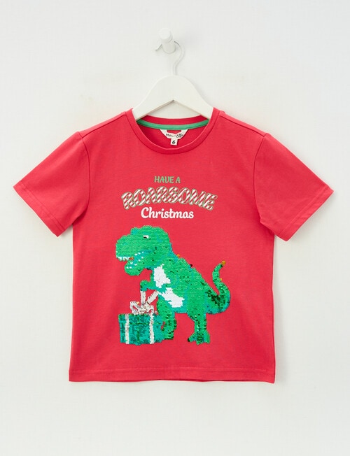 Mac & Ellie Christmas Dino Flip Sequin Short Sleeve Tee, Cherry product photo View 05 L