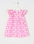 Teeny Weeny Alphabet Soup Check Double Frill Cotton Dress, Pink product photo