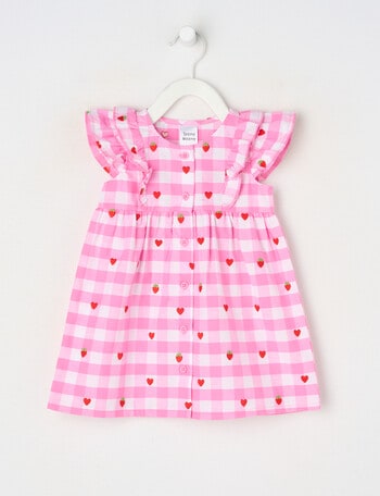 Teeny Weeny Alphabet Soup Check Double Frill Cotton Dress, Pink product photo