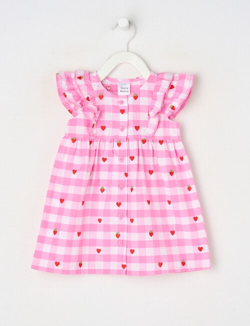 Teeny Weeny Alphabet Soup Check Double Frill Cotton Dress, Pink product photo