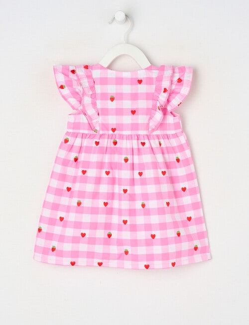 Teeny Weeny Alphabet Soup Check Double Frill Cotton Dress, Pink product photo View 02 L