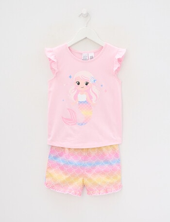 Sleep Mode Little Mermaid Knit Woven PJ Set, Candy Pink product photo