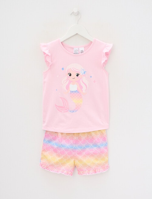 Sleep Mode Little Mermaid Knit Woven PJ Set, Candy Pink product photo